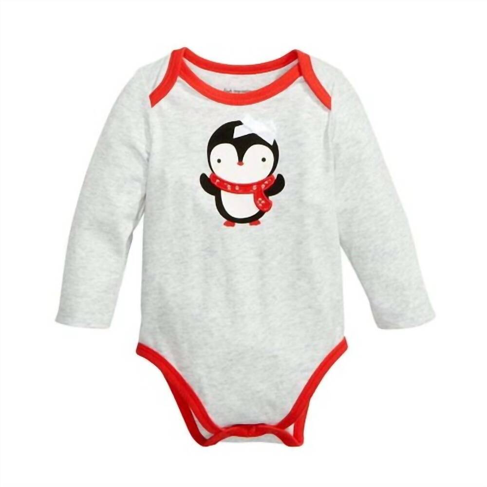 NEW FIRST IMPRESSIONS infant girls penguin bodysuit in whispy gray htr